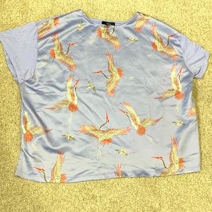 Ellos Plus Size Bird Crane Blouse Size 18/20 Lightweight Blue